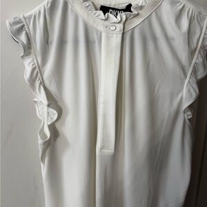 DKNY Women's White Ruffle Sleeve Top
